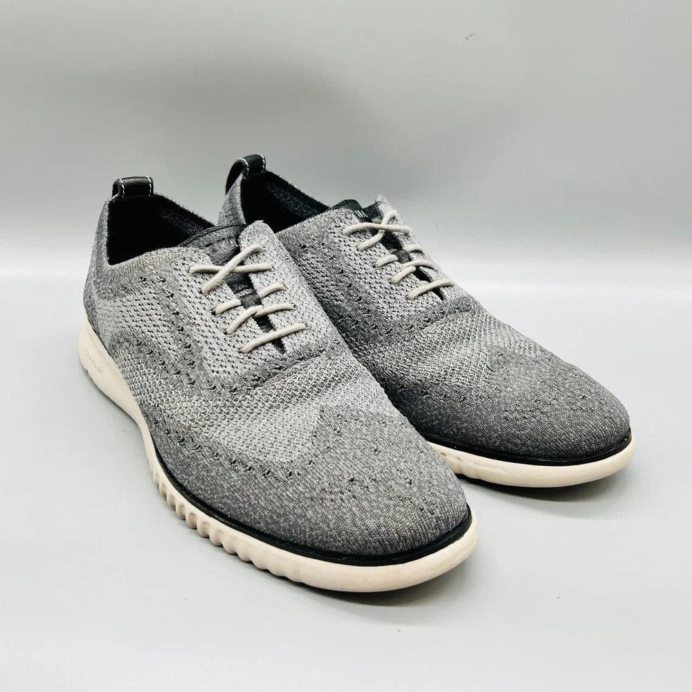 Cole Haan Shoes Mens 10.5 Gray Knit Zerogrand Stitchlite Wingtip Oxford Sneakers